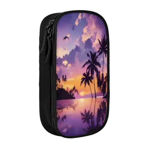 COWMMWOC Großes Federmäppchen mit Sommerpalme, großes Fassungsvermögen, multifunktionale Aufbewahrungstasche, strapazierfähiges Polyester-Oxford-Gewebe mit Doppelreißverschluss, 21 x 10,5 x 5 cm von COWMMWOC