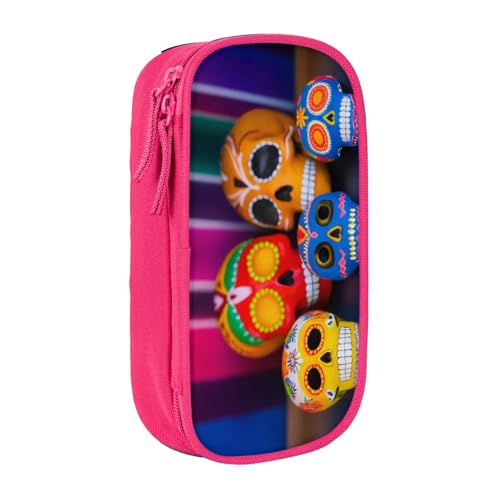 COWMMWOC Großes Federmäppchen mit Totenkopf-Design, großes Fassungsvermögen, multifunktionale Aufbewahrungstasche, strapazierfähiges Polyester-Oxford-Gewebe mit Doppelreißverschluss, 21 x 10,5 x 5 cm von COWMMWOC