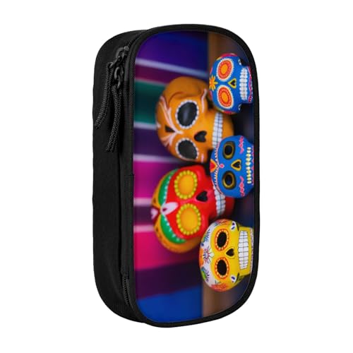 COWMMWOC Großes Federmäppchen mit Totenkopf-Design, großes Fassungsvermögen, multifunktionale Aufbewahrungstasche, strapazierfähiges Polyester-Oxford-Gewebe mit Doppelreißverschluss, 21 x 10,5 x 5 cm von COWMMWOC