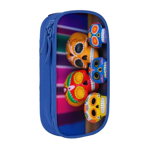 COWMMWOC Großes Federmäppchen mit Totenkopf-Design, großes Fassungsvermögen, multifunktionale Aufbewahrungstasche, strapazierfähiges Polyester-Oxford-Gewebe mit Doppelreißverschluss, 21 x 10,5 x 5 cm von COWMMWOC