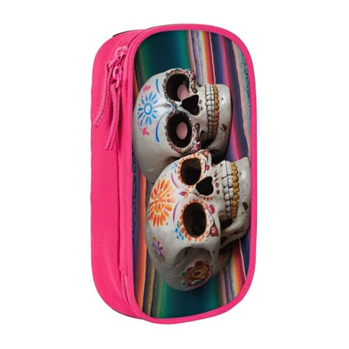 COWMMWOC Großes Federmäppchen mit mexikanischem Totenkopf, großes Fassungsvermögen, multifunktionale Aufbewahrungstasche, strapazierfähiges Polyester-Oxford-Gewebe mit Doppelreißverschluss, 21 x 10,5 von COWMMWOC