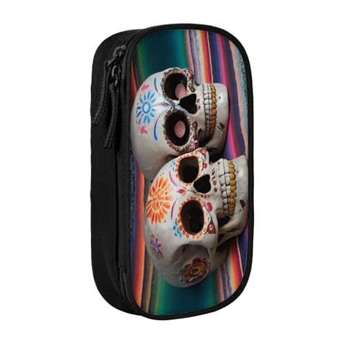 COWMMWOC Großes Federmäppchen mit mexikanischem Totenkopf, großes Fassungsvermögen, multifunktionale Aufbewahrungstasche, strapazierfähiges Polyester-Oxford-Gewebe mit Doppelreißverschluss, 21 x 10,5 von COWMMWOC