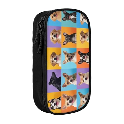 COWMMWOC Großes Federmäppchen mit niedlichem Hund, großes Fassungsvermögen, multifunktionale Aufbewahrungstasche, strapazierfähiges Polyester-Oxford-Gewebe mit Doppelreißverschluss, 21 x 10,5 x 5 cm von COWMMWOC