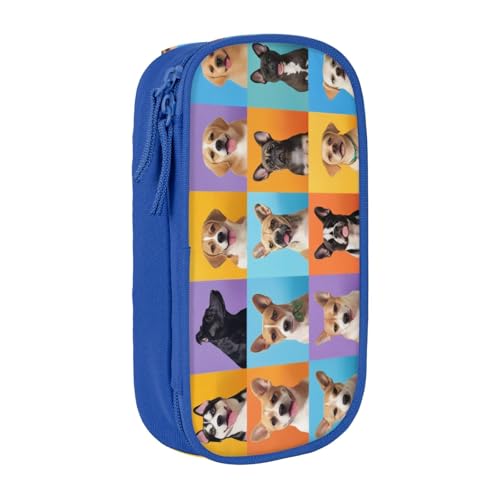 COWMMWOC Großes Federmäppchen mit niedlichem Hund, großes Fassungsvermögen, multifunktionale Aufbewahrungstasche, strapazierfähiges Polyester-Oxford-Gewebe mit Doppelreißverschluss, 21 x 10,5 x 5 cm von COWMMWOC