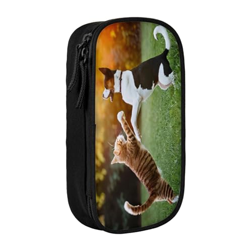 COWMMWOC Großes Federmäppchen mit niedlichem Hund, großes Fassungsvermögen, multifunktionale Aufbewahrungstasche, strapazierfähiges Polyester-Oxford-Gewebe mit Doppelreißverschluss, 21 x 10,5 x 5 cm von COWMMWOC