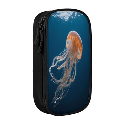 COWMMWOC Großes Federmäppchen mit niedlichem Quallen, großes Fassungsvermögen, multifunktionale Aufbewahrungstasche, strapazierfähiges Polyester-Oxford-Gewebe mit Doppelreißverschluss, 21 x 10,5 x 5 von COWMMWOC