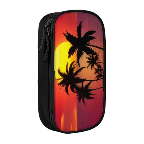 COWMMWOC Großes Federmäppchen mit tropischem Sonnenuntergang, großes Fassungsvermögen, multifunktionale Aufbewahrungstasche, strapazierfähiges Polyester-Oxford-Gewebe mit Doppelreißverschluss, 21 x von COWMMWOC