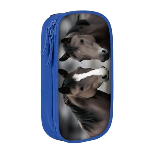COWMMWOC Großes Federmäppchen mit zwei Pferden, großes Fassungsvermögen, multifunktionale Aufbewahrungstasche, strapazierfähiges Polyester-Oxford-Gewebe mit Doppelreißverschluss, 21 x 10,5 x 5 cm, 3D von COWMMWOC