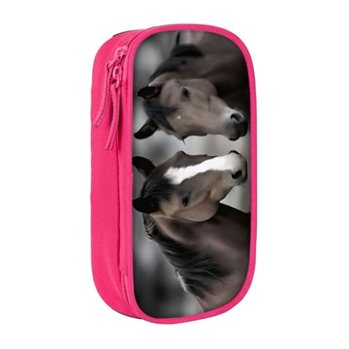 COWMMWOC Großes Federmäppchen mit zwei Pferden, großes Fassungsvermögen, multifunktionale Aufbewahrungstasche, strapazierfähiges Polyester-Oxford-Gewebe mit Doppelreißverschluss, 21 x 10,5 x 5 cm, 3D von COWMMWOC