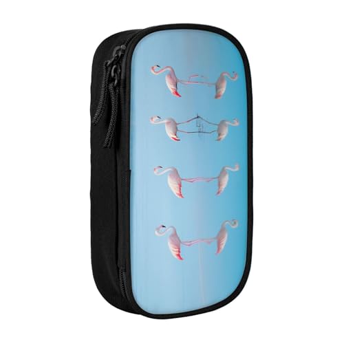 COWMMWOC Niedliches Flamingo-Federmäppchen, großes Fassungsvermögen, multifunktionale Aufbewahrungstasche, strapazierfähiges Polyester-Oxford-Gewebe mit doppeltem Reißverschluss, 21 x 10,5 x 5 cm von COWMMWOC