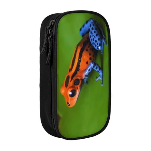 COWMMWOC Niedliches Frosch-Federmäppchen, großes Fassungsvermögen, multifunktionale Aufbewahrungstasche, strapazierfähiges Polyester-Oxford-Gewebe mit doppeltem Reißverschluss, 21 x 10,5 x 5 cm, Größe von COWMMWOC