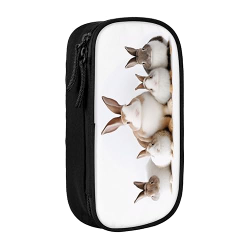 COWMMWOC Niedliches weißes Kaninchen-Federmäppchen, großes Fassungsvermögen, multifunktionale Aufbewahrungstasche, strapazierfähiges Polyester-Oxford-Gewebe mit Doppelreißverschluss, 21 x 10,5 x 5 cm von COWMMWOC