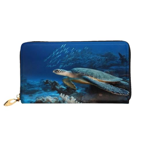 COWMMWOC Sea Turtle with Fishes Leather Long Zipper Hand Purse Large Capacities Women's Wallet with Multiple Pockets Fit Credit Card, Cash, Coin, 3D, Einheitsgröße von COWMMWOC