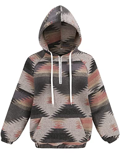 COWOKA Damen Aztekenmuster Western Ethno Half Zip Langarm Pullover Hoodie Sweatshirt, rose, Medium von COWOKA