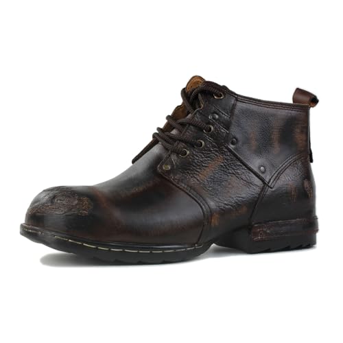 COWSDELLA Herren Distressed Braun Eisen Stück Toe-tipped Design Chukka Stiefel Schnürung Motorrad Casual Leder Kleid Stiefelette für Männer Mode 6015-3-F US11(EU44.5) von COWSDELLA