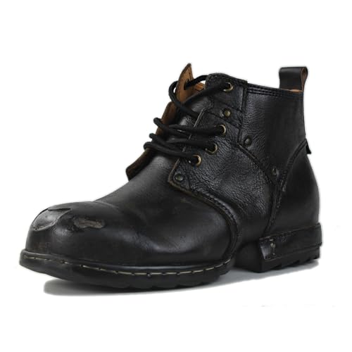 COWSDELLA Herren Distressed Schwarz Eisen Stück Designer Chukka Stiefel Schnürung Motorrad Casual Leder Kleid Stiefelette für Männer Mode 6015-3-E US11(EU44.5) von COWSDELLA