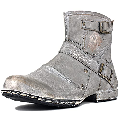 COWSDELLA Herren Echtes Leder Handgefertigte Mode Chukka Stiefel Motorradstiefel für Herren Klassisch CD-5008-1-AO,Raureif Grau, Size EU43 von COWSDELLA