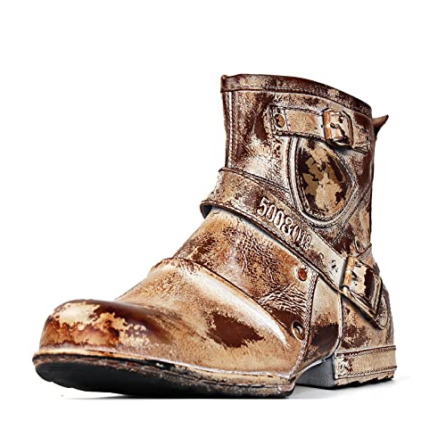 COWSDELLA Herren Echtes Leder Handgefertigte Mode Chukka Stiefel Motorradstiefel für Herren Klassisch CD-5008-1-Caramel,Raureif Classic Braun, Size US11, EU44.5 von COWSDELLA
