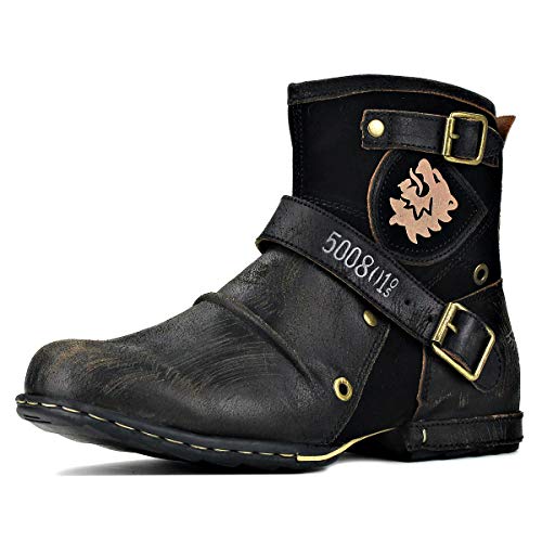 Herren Leder Mode Chukka Stiefel ankle Motorradstiefel für Herren Vintage 5008-1-D2 Vintage Schwarz,US9(EU42) von COWSDELLA