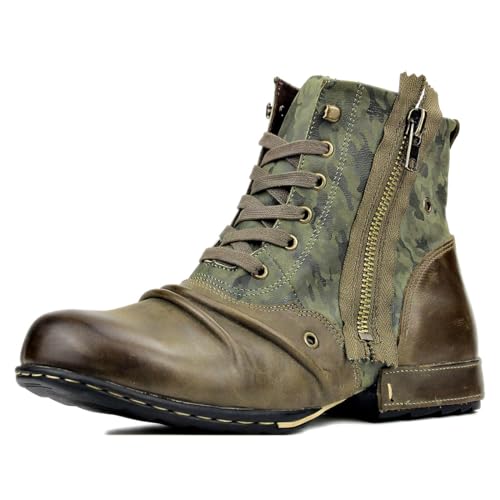 COWSDELLA Herren Echtes Leder Handgefertigte Mode Chukka Stiefel Motorradstiefel für Herren mit Reißverschluss Klassisch CD-5008-8-Green-9-R Grün von COWSDELLA