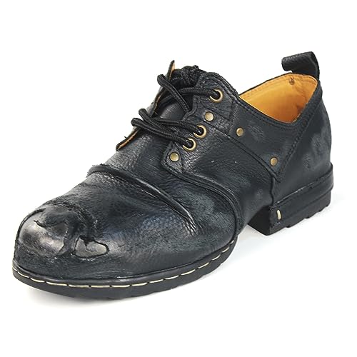 COWSDELLA Herren Gripy Schwarz Eisen Stück Toe-tipped Design Chukka Stiefel Schnürung Motorrad Casual Leder Kleid Stiefelette für Männer Mode 6015-3-A US9(EU42) von COWSDELLA