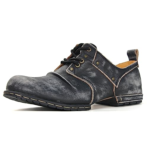 COWSDELLA Herren Retro gebürstet Schwarz Chukka Stiefel Schnürung Motorrad Casual Leder Kleid Stiefelette für Männer Mode 6015-1-E,US8,EU40.5 von COWSDELLA