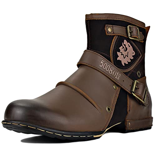 COWSDELLA Herren Stiefel aus Leder Rindsleder mit Gummisohle Biker Motorrad Boots mit Reißverschluss Klassisch 6.5" Männer Stiefeletten mit 0.98" Absatz von COWSDELLA