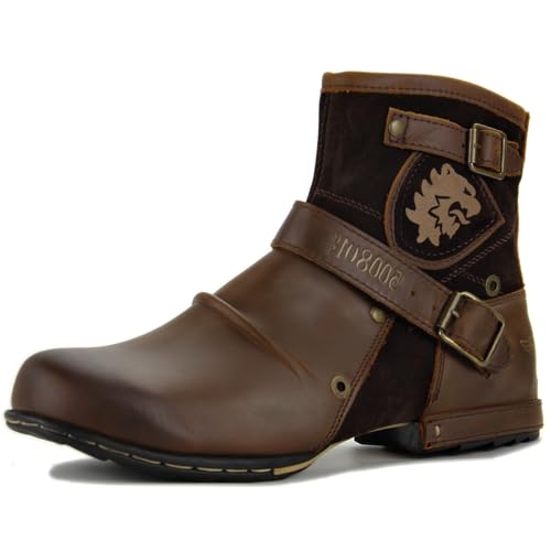 COWSDELLA Herren Chukka Stiefel aus Leder Rindsleder mit Gummisohle Biker Motorrad Kleid Männer Mode Stiefel CD-5008-1-Brown，Braun, Size US13, EU47 von COWSDELLA