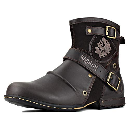 COWSDELLA Herren Stiefel aus Leder Rindsleder mit Gummisohle Biker Motorrad Boots mit Reißverschluss Klassisch 6.5" Männer Stiefeletten mit 0.98" Absatz von COWSDELLA