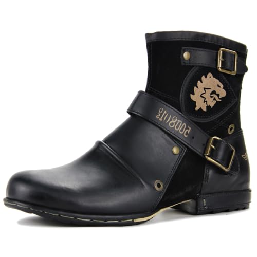 COWSDELLA Herren Stiefel aus Leder Rindsleder mit Gummisohle Biker Motorrad Boots mit Reißverschluss Klassisch 6.5" Männer Stiefeletten mit 0.98" Absatz von COWSDELLA