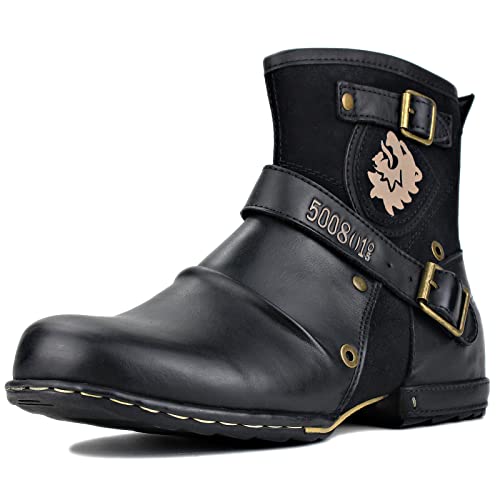 COWSDELLA Herren Stiefel aus Leder Rindsleder mit Gummisohle Biker Motorrad Boots mit Reißverschluss Klassisch 6.5" Männer Stiefeletten mit 0.98" Absatz von COWSDELLA