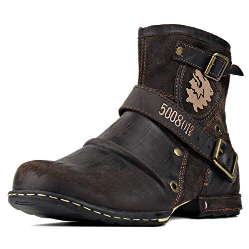 COWSDELLA Herren Stiefel aus Leder Rindsleder mit Gummisohle Biker Motorrad Boots mit Reißverschluss Klassisch 6.5" Männer Stiefeletten mit 0.98" Absatz von COWSDELLA