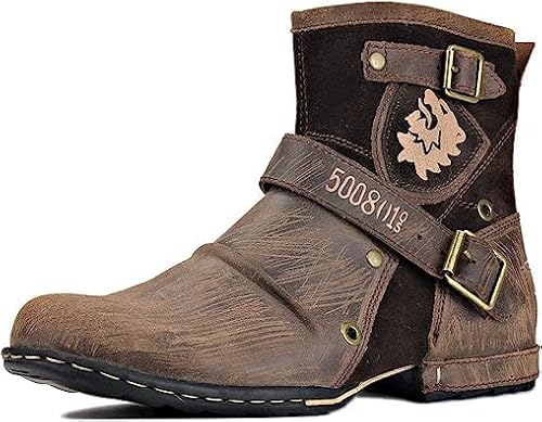 COWSDELLA Herren Stiefel aus Leder Rindsleder mit Gummisohle Biker Motorrad Boots mit Reißverschluss Klassisch 6.5" Männer Stiefeletten mit 0.98" Absatz von COWSDELLA