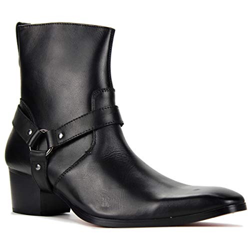 Herren Stiefel aus Leder Rindsleder mit Gummisohle Modisch Leistung Boots Klassisch Männer Stiefeletten CD-JY002,Schnalle Schwarz,US11.5,EU45 von COWSDELLA