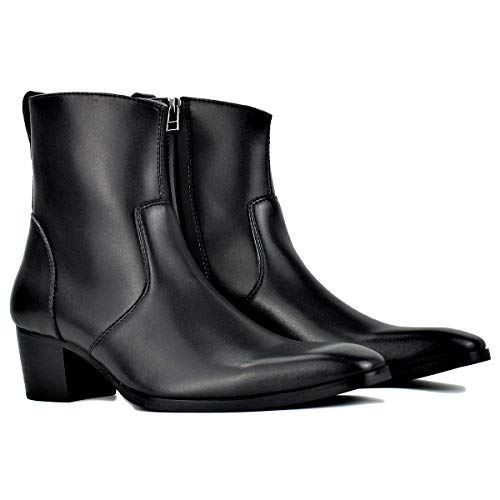 COWSDELLA Herren Stiefel mit Gummisohle Modisch Leistung Boots mit Reißverschluss Klassisch Männer Stiefeletten mit 2.2" Absatz CD-JY016-12-R Heels Schwarz von COWSDELLA
