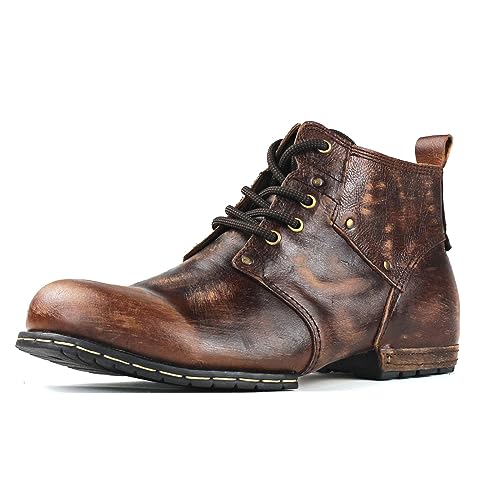 COWSDELLA Retro Chukka Stiefel für Männer Schnürstiefel Motorrad Casual Leder Kleid Vintage Stiefelette für Männer Mode 6015-2,Retro Braun US12(EU46) von COWSDELLA