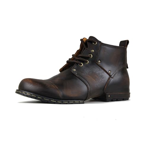 COWSDELLA Retro Chukka Stiefel für Männer Schnürstiefel Motorrad Casual Leder Kleid Vintage Stiefelette für Männer Mode 6015-2,Retro Dunkelbraun US7(EU39) von COWSDELLA
