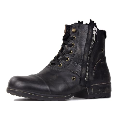 COWSDELLA Retro Schwarz Chukka-Stiefel für Männer Schnürstiefel Motorrad Casual Leder Kleid Stiefelette für Männlich Mode CD-5008-8-E-9-R von COWSDELLA
