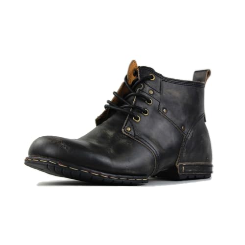 COWSDELLA Retro Chukka Stiefel für Männer Schnürstiefel Motorrad Casual Leder Kleid Vintage Stiefelette für Männer Mode 6015-2,Retro Schwarz US9(EU42) von COWSDELLA