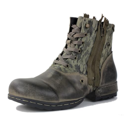 COWSDELLA Vintage Grün Hellbraune Chukka-Stiefel für Männer Schnürstiefel Motorrad Casual Leder Kleid Stiefelette für Männlich Mode CD-5008-8-N-Vintage Grün-11.5-R von COWSDELLA