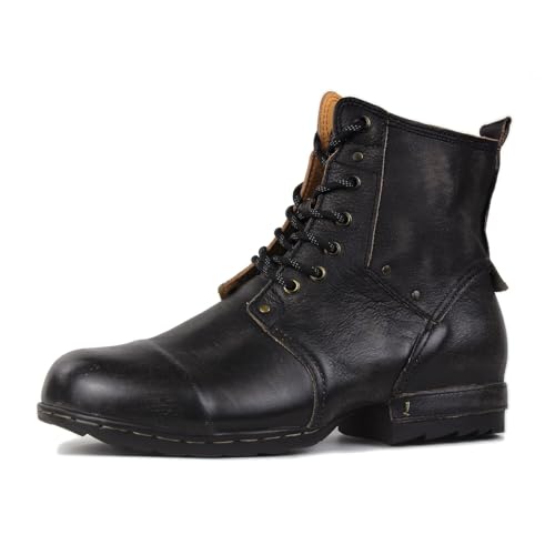 COWSDELLA Vintage Schwarz Retro Chukka-Stiefel für Männer Schnürstiefel Motorrad Casual Leder Kleid Stiefelette für Männer Mode CD-6015-6-Vintage-Black-9-R von COWSDELLA