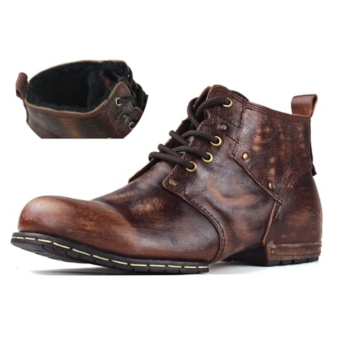 COWSDELLA Winter Braun Chukka-Stiefel für Männer Schnürstiefel Motorrad Casual Leder Fleece inside Kleid Stiefelette Mode CD-6015-2-fleece-brown-8.5, EU41 von COWSDELLA