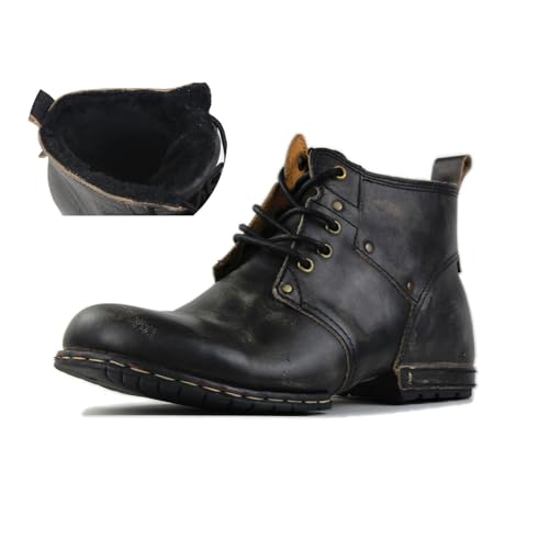 COWSDELLA Winter Schwarz Chukka-Stiefel für Männer Schnürstiefel Motorrad Casual Leder Fleece inside Kleid Stiefelette Mode CD-6015-2-fleece-black-10, EU43 von COWSDELLA
