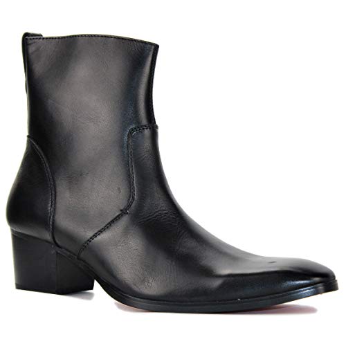 Herren Stiefel aus Leder Rindsleder mit Gummisohle Modisch Leistung Boots Klassisch Männer Stiefeletten CD-JY002,Helles Schwarz,US10.5,EU44 von COWSDELLA