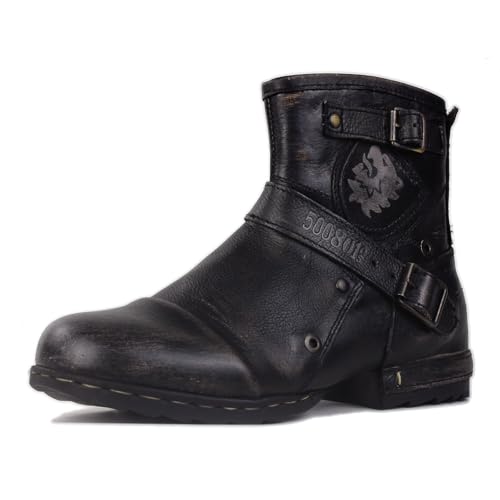 Vintage Schwarz Chukka Stiefel für Männer stiefel de Motorrad Casual Leder Kleid Stiefelette Mode CD-5008-1-BS，US8.5(EU41) von COWSDELLA
