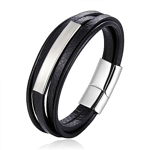 COWstyle Lederarmband Herren mit Gravur | mit Magnetverschluss | personalisiert mit Namen oder Datum | Männerarmband | Geschenk zum Vatertag für Männer oder Papa von COWstyle