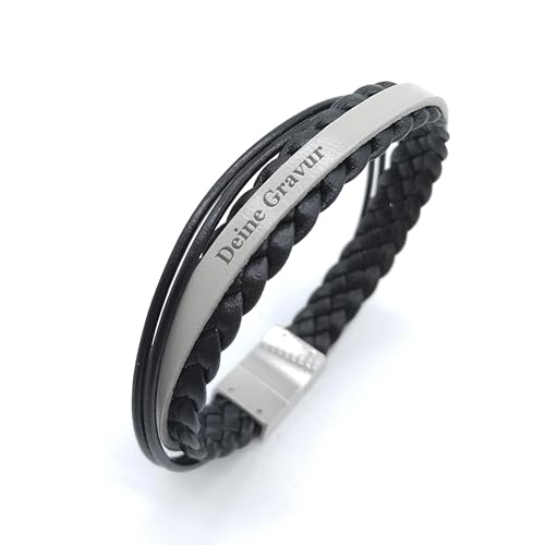 COWstyle Lederarmband für Herren mit Gravur - Personalisierbar mit Namen oder Datum - mit Magnetverschluss - Männerarmband - Geschenke für Männer oder Papa von COWstyle