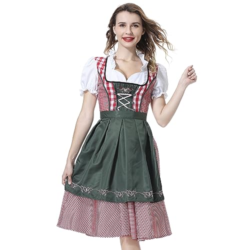 COXNSXX Dirndl Damen, Midikleider für Damen, Trachtenkleid Moderock, Damen Oktoberfest Kostüm umfasst Dirndl Bluse, Dirndl Schürze(Size: 34-42) von COXNSXX