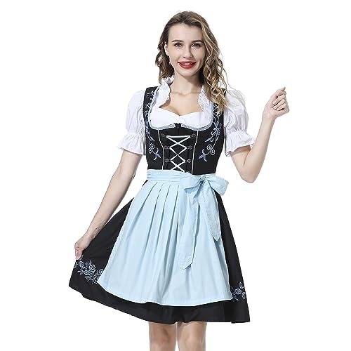 Dirndl Damen, Midikleider für Damen, Trachtenkleid Moderock, Damen Oktoberfest Kostüm umfasst Dirndl Bluse, Dirndl Schürze(Size: 34-42) von COXNSXX