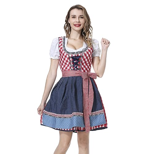 COXNSXX Dirndl Damen, Midikleider für Damen, Trachtenkleid Moderock, Damen Oktoberfest Kostüm umfasst Dirndl Bluse, Dirndl Schürze(Size: 34-42) von COXNSXX